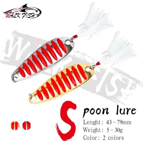 WALK FISH Fishing spoon lure 5g 7g 10g 15g 20g 30g Gold/Silver fishing spoon hard lures with Feather metal baits Pesca