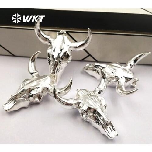 WT-P1343 NEW arrived!whloesale stone pendant with full silver color covered high quality resin cattle head buffalo horn pendant