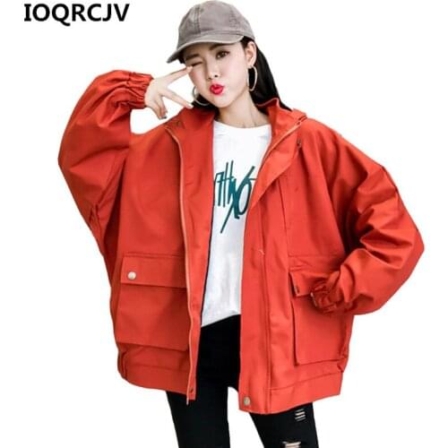 2019 Spring Autumn Women Coats Jackets Long Sleeve Loose Large Size BF Hooded Windbreaker Female Harajuku Outerwear Jackets R206