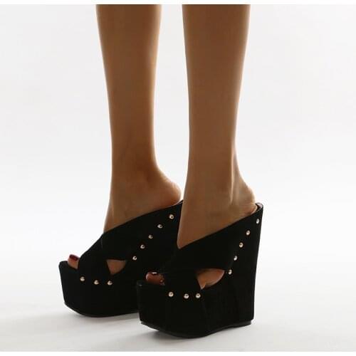 European Style Comfortable Rivet Sandals Shoes Wedges Heel Pumps Women Size 35-42