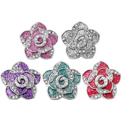 10pcs/lot New 18mm Snaps Buttons for Snaps Jewelry Rhinestone Flower Metal Snap Button Bracelet Charms for Women Buttons Jewelry
