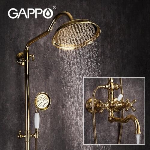GAPPO Luxury Gold Bathroom Shower Faucets Brass Bathroom Faucet Mixer Rainfall Retro Gold Shower Head Set Shower System G2489-6