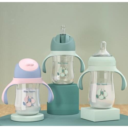 2 IN1 Baby water bottle Lovely Feeding Cup with Spout & Straw Toddlers Sippy Cups with Handle Kids Transition Cups for Baby 6m