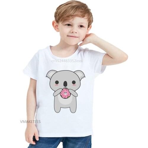 2018 Summer Girls & Boys T shirt Children Kawaii Koala Eating A Donut Print T-shirt Baby Kids Cartoon Funny Clothes,HKP5691