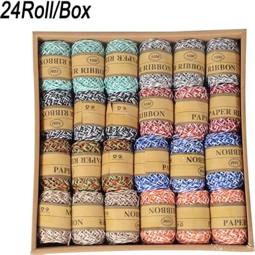 24Rolls/Box Multicolor Natural Burlap Hemp Paper Rope DIY Dyed Twine Cord Gift Craft Decoration