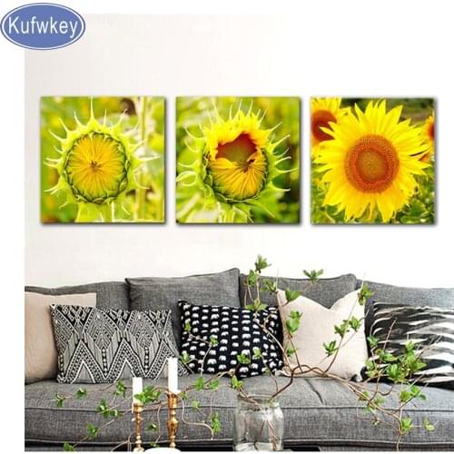 Full Diamond Embroidery Sunflower,Diamond Painting flower,Cross Stitch kits,3D,Diamond Mosaic,room Decoration 3pcs