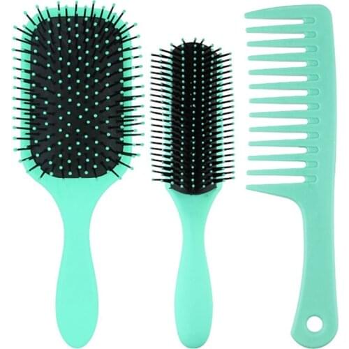 3Pcs Hair Brushes Air Cushion Massage Hairdressing Wide Tooth Comb Set Nine Claws for Hair Styling Hair Salon(Green)