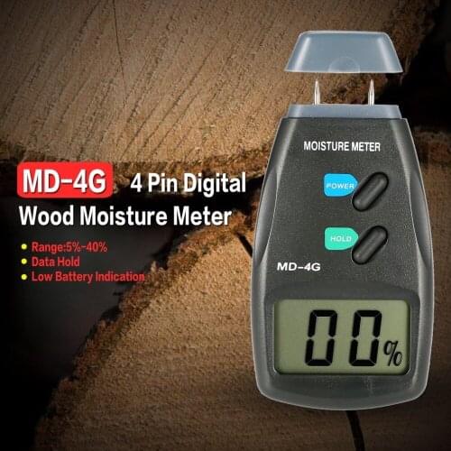 4 Pin LCD Digital Wood Moisture Meter 1% Accuracy 5% - 40% Handhold Wood Bamboo Cotton Tobacco Paper Damp Humidity Tester MD-4G
