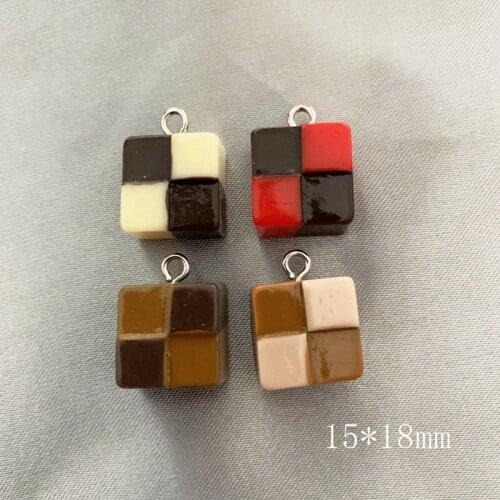 50PCS Resin Mixed Color Solid Square Chocolate Candy Pendant DIY Accessories Charms For Handmade Necklace Keychains Earrings