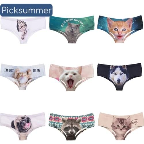 Funny Cat Interesting Dog Anti-glare Hot Female Lingerie Thongs Briefs Print Underwear For Women Cute Panties For Lady