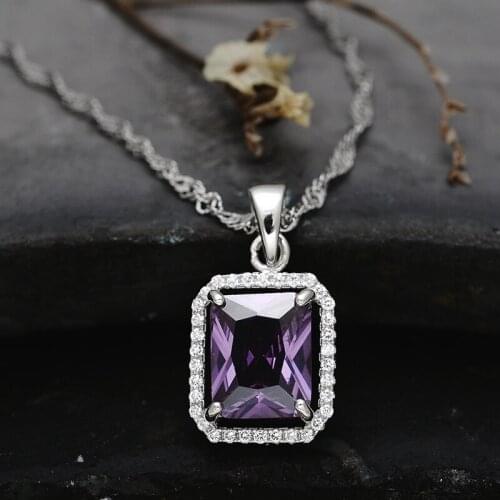 BeBe Kitty Blue Purple Iced Out Stone CZ Pendant Chain REAL 925 Sterling Silver Square Big RU BY Pendant & Chain Necklace Choker