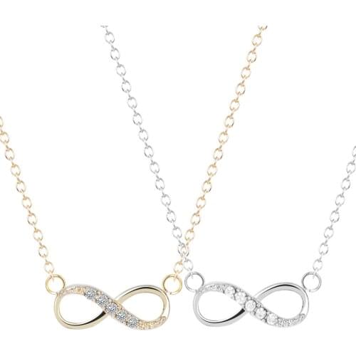 QIAMNI Unique CZ Crystal Tiny 8 Infinity Zircon Chain Necklace Pendant Collares Christmas Party Jewelry Gift for Girls Women