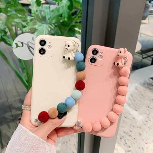 3D Bear Bracelet Phone Case For Samsung A12 A42 5G A51 A71 A31 A21S A21 A11 A01 A41 A6 A7 2018 J4 J6 Plus Candy Color Soft Cover