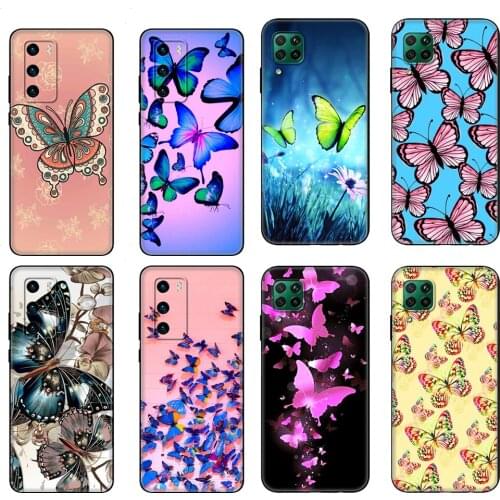Black tpu Case For Huawei P30 Lite P30 Pro P40 Case For Huawei P40 LITE E P Smart 2020 Case Cover Butterfly Flower