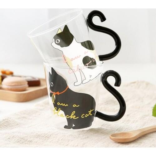 Children Cartoon Reusable Glass Cup Transparent with Handle Coffee Mug Espresso Cups Drinking Glasses Xicara Drinkware BD50BL