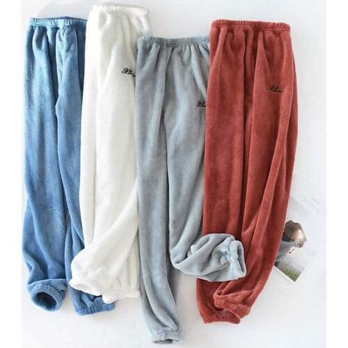 Flannel Pajamas Pants Couples Cozy Home Pants Autumn Winter Thicken Trousers Night Wear Women Soft Sleep Bottoms Lounge Wear