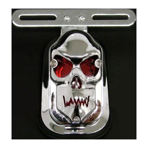 CHROME SKULL METAL PLATE BRACKET TOMBSTONE TAIL LIGHT FOR HARLEY CUSTOM CHOPPER