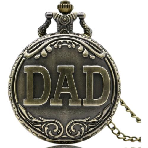 Antique DAD Pocket Watch Pendant Necklace Bronze Mens Pappy Fathers Day Gift P38