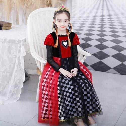 Red Queen Halloween Cosplay Dress Girls Carnival Princess Costume Lace Backless Dress Christmas Birthday Evening Party Dress