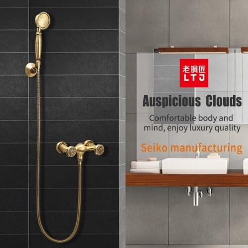 LTJ Antique Brass Rain Shower System Bath Mixer Shower Faucet Rainfall Shower Set For Bathroom Thermostatic Shower LJ10117AAB