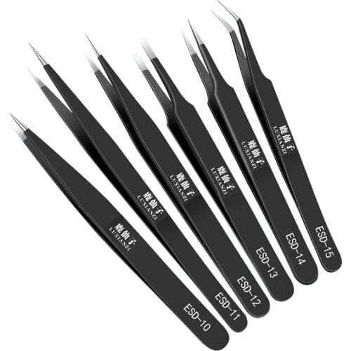 LUXIANZI 1pcs Anti-static ESD Stainless Steel Tweezers Industrial Precision Curved Straight Tweezers Repair Tools