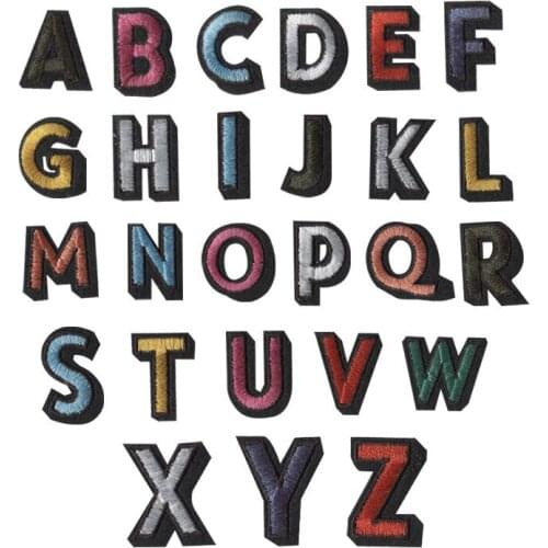 All 26 English Letters Patch Alphabet Word Embroidered Iron on Brand Patch for DIY Stripes Motif Appliques Garment Clothes Badge