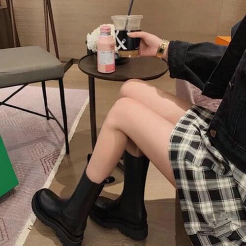 2021 New Leather Chimney Boots ChildrenS Autumn And Winter Thick-Soled Long Ankle Boots Chelsea Martin Boots WomenS Shoes