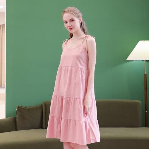 2021 New Sleeveless Womens Nightgown Sexy Sleepwear Cotton Linen Night Dress Solid Princess Nightgown Sleepwear Plus Size S-XL