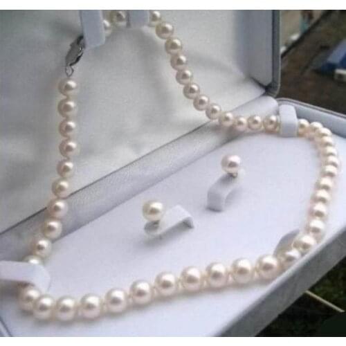 New Charming Women High Quality Pretty 8mm White Shell Pearl Necklace 18''+Earring Women Gift Jewelry Wholesale and Retail