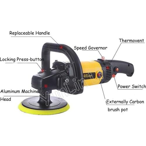 1600W 220V Car Polisher Waxing Machine Sealing Glaze Machine Scratch Repair Car Beauty Household Floor Polishing Tool MGN-P1