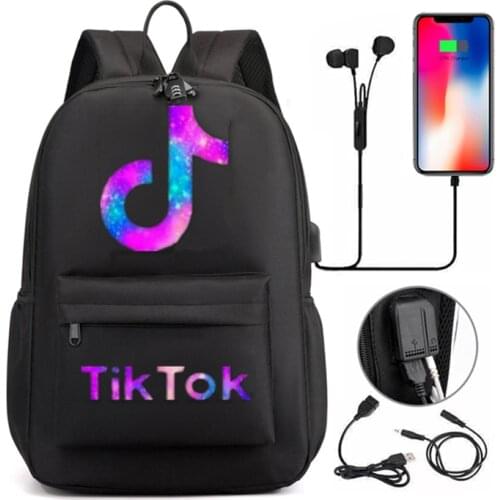Tik Tok Backpack Zipper USB Charging Bags Women Men Anti-theft School Bags for Teenagers Boys Girls Splicing Mochila infantil