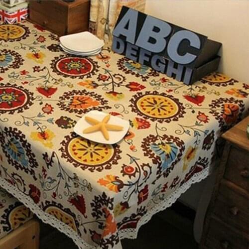 Southeast Asian Style Tablecloth Lace Linen Tablecloth Flower Decorative Kitchen Dining Table Cloth Party Round Table Cover