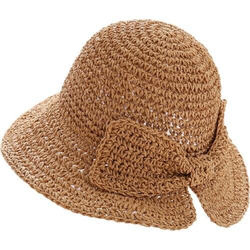 New Paper Straw Hat Handmade Sun Hat Female Summer Vacation Sunscreen Raffia Bow Open Sunhat