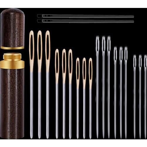 MIUSIE 21pcs/Set Leather Crafts Big Eye Needles Fabric Cross Stitch Knitting Needles Manual For Embroidery Sewing Needles