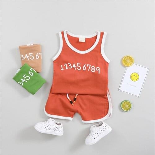 Sport Suits Summer Boys Gilrs Clothing Sets Sleeveless T Shirt Vest + Pants Casual Child Boy Number Printed Clothes