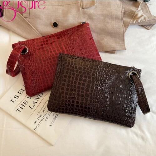 Gusure Fashion Crocodile Handbag Womens Clutch Bag PU Leather Wrist band Envelope Bag Luxury Evening Bag Female bolsa feminina