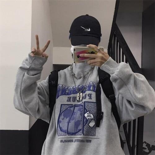 Lazy Loose Ins Letter Print Sweatshirt Female Korean Womens Sweatshirts Japanese Harajuku Ulzzang Vintage Clothing For Women