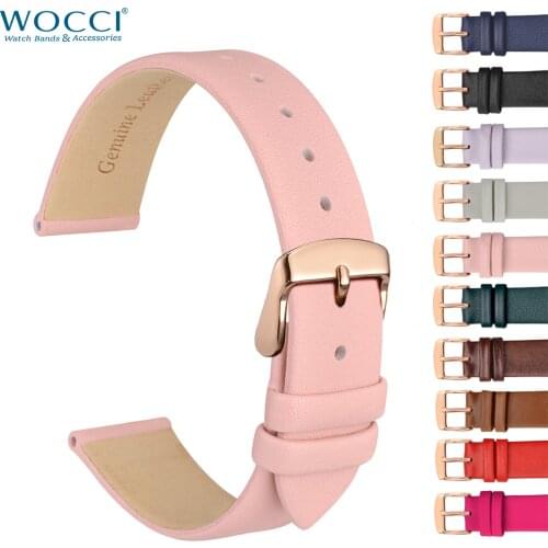 WOCCI 14mm 16mm 18mm 20mm Genuine Leather Watch Band Bracelet for Ladies with Stainless Steel Buckle Replacement Strap