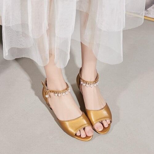 YQBTDL Yellow Pink Princess String Bead Woman Sandals 2020 Summer Peep Toe Party Low Heel Wedge Sandal Lolita Shoes Large Size