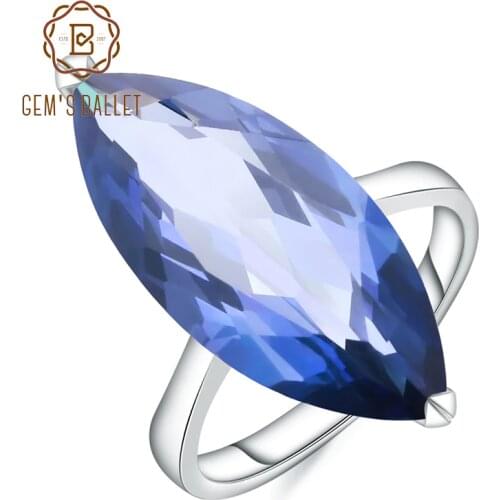 Gems Ballet 11.45Ct Marquise Natural Iolite Blue Mystic Quartz Gemstone Ring 925 Sterling Silver Rings For Woman Fine Jewelry