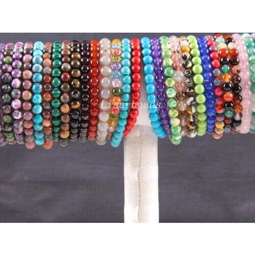 Jewelry Gift Cord Stretch Bangle 6mm Round Beads Natural Onyx Lapis Carnelian Garnet Crystal Bracelet 1Pcs H1482-1512