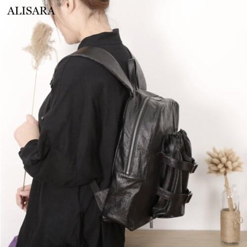 Alisara Women Backpacks First Layer Cow Leather High Quality Laptop Pack Ladies Storage Daypack Unisex Youth Schoolbag
