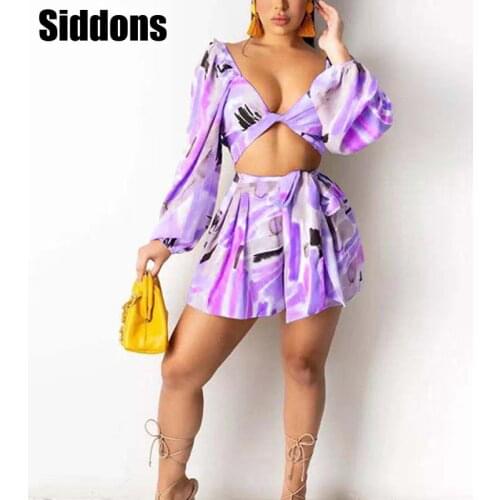 Women Long Sleeve V Neck Crop Top & Pleated Mini Skirt Set Casual 2 Pieces Set