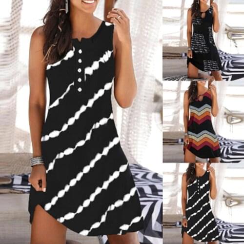Vin beauty Vintage Striped Print Sleeveless Mid-length Dress Women Summer Mid-waist Straight Dress Haradjuku Casual Streetwear