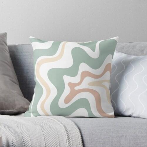 Liquid Swirl Retro Abstract in Light Sage Celadon Green, Light Blush Polyester Decor Pillow Case Home Cushion Cover 45*45cm