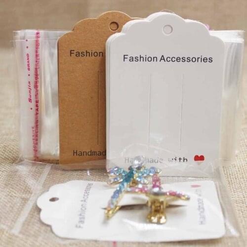 100pcs cards +100 match bag 6*8.7cm Wholesale hair clip packaging card Handmade with love print hair ornaments decoration tag