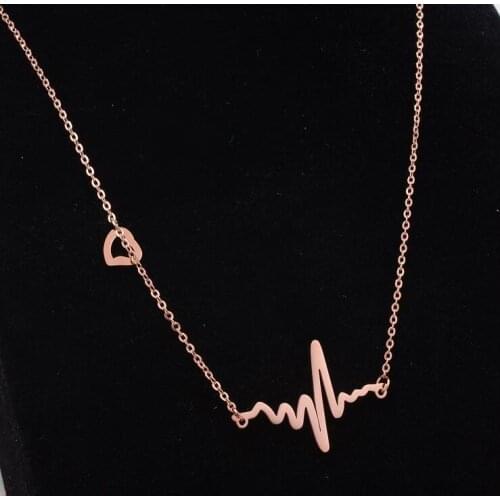 2020 New Trend Electrocardiogram Necklace for Women Stainless Steel Heartbeat Pendant Necklace With Charms Jewelry Christmas Gif