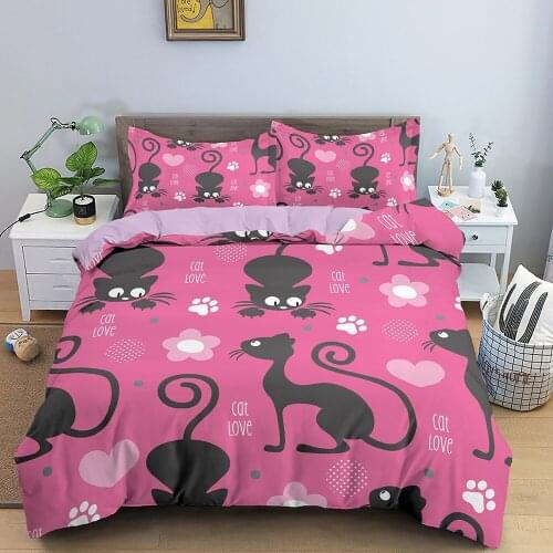 3D Bedding Sets Cat Pattern Duvet Cover Pillowcase Twin/Queen/King Size Bed Room For Kids Comfortable Healthy Bedding