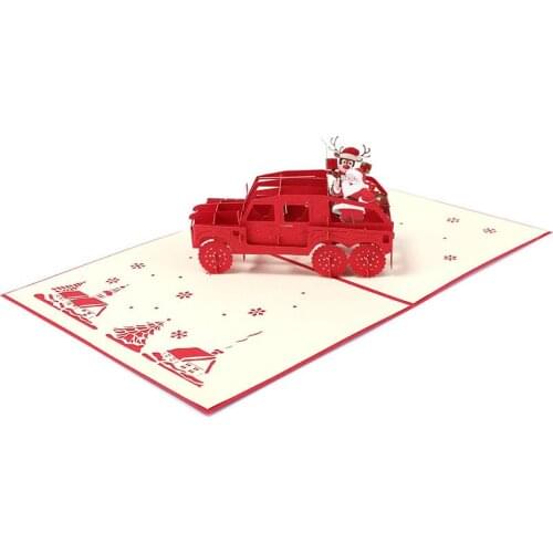 3D Handmade 2019 Christmas Elk Santa Claus Red Car Paper Invitation Greeting Cards PostCard New Year Relative Friends Kids Gift