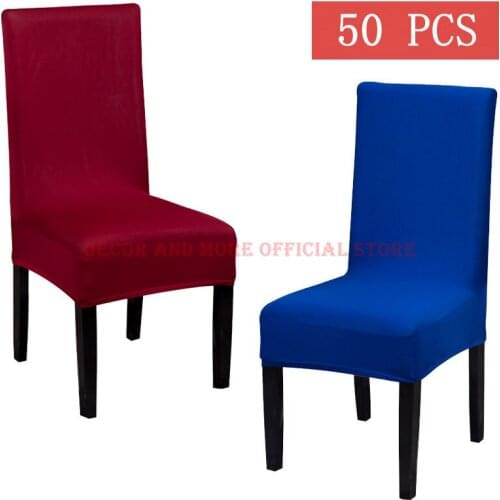 50PCS Poly Stretch Dining Chair Cover For Home Hotel Wedding Solid Universal Spandex Chair Covers White Black Red Blue Decor
